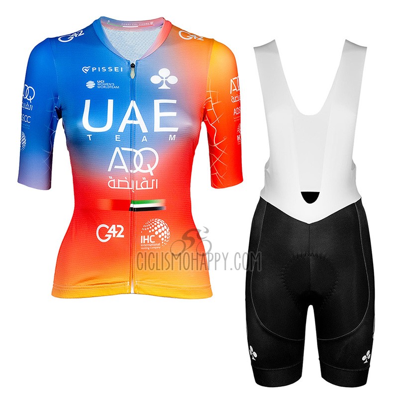 UAE Team Emirates Cycling Jersey Bib Short 2023 Short Sleeve Orange Sky Blue
